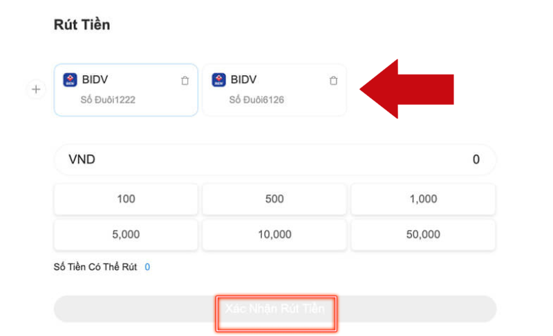 nhập số tiền cần rút để rút tiền 8xbet