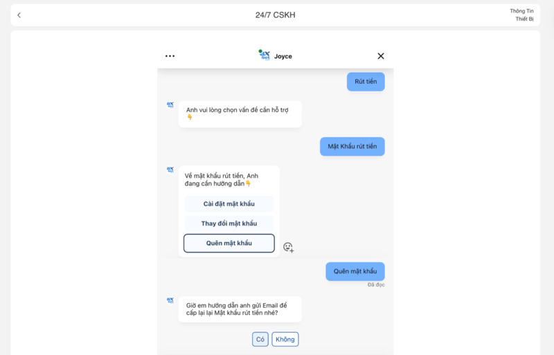 quên mật khẩu rút tiền 8xbet
